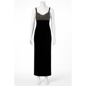 Vintage Y2K Betsy & Adam by Jaslene Black & Gold Velvet Formal Gown – Size 6